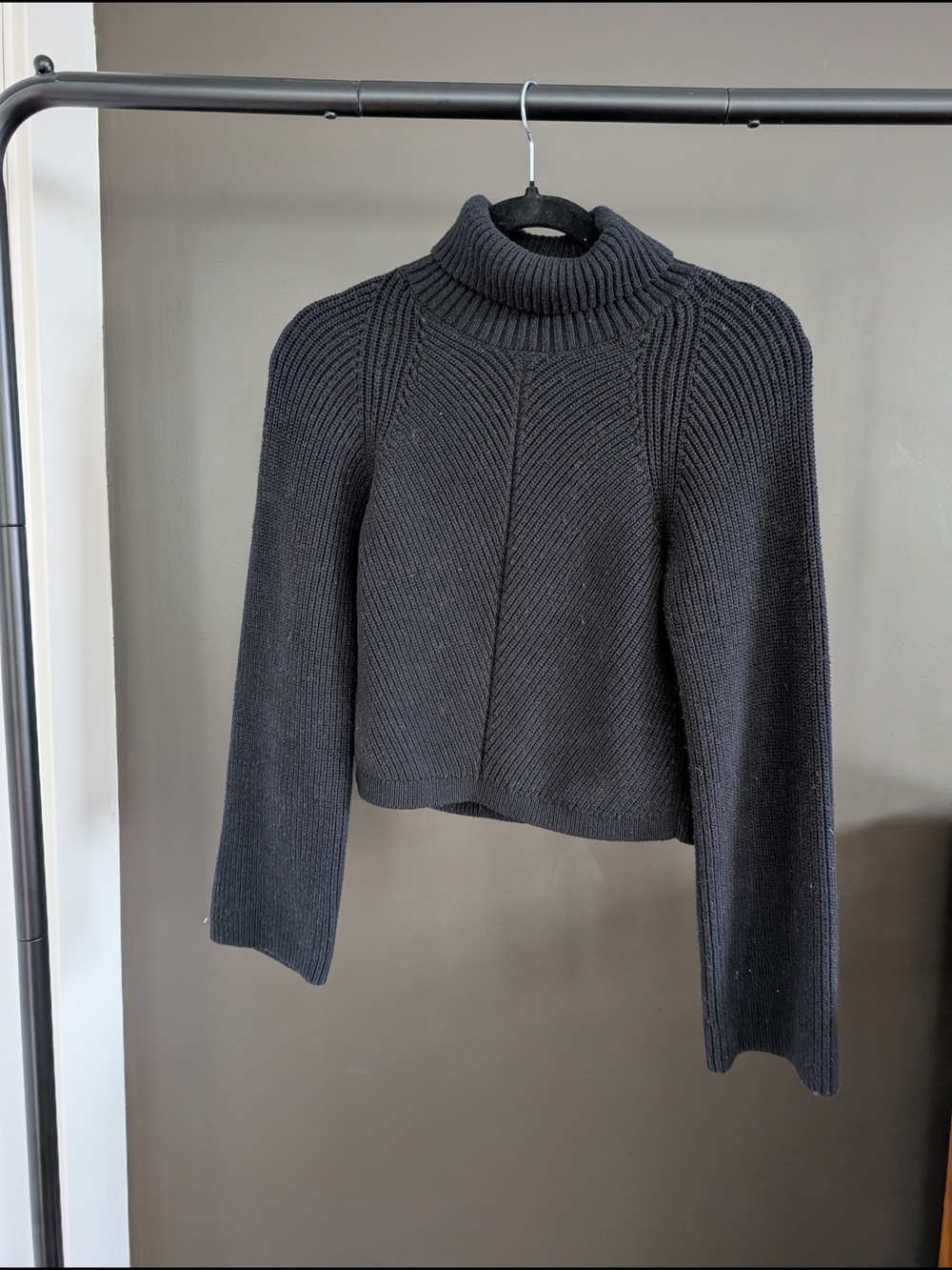 Anthropologie Black Cropped Ribbed Turtleneck Sweater